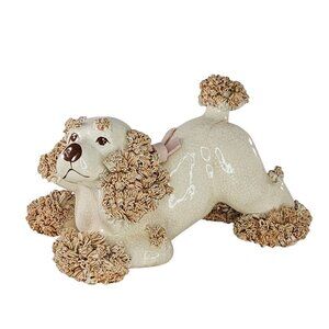 Vintage Spaghetti Cocker Spaniel Figurine Pink Bow MCM *Chipped*